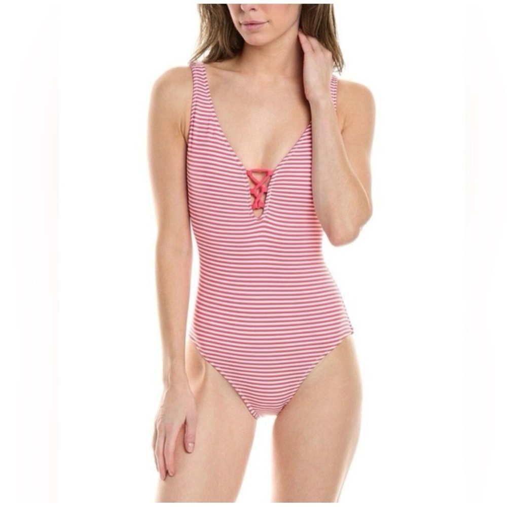 Tommy Bahama Breaker Bay Reversible Lace Up Back One-Piece Swimsuit Sz 8
